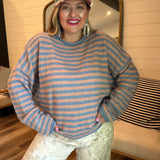 Piper Pullover - Pink + Blue Stripes