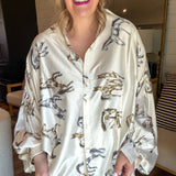 Running Horses Oversized Blouse Top - Ivory