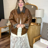 {MUMU} Maverick Bomber Jacket - Chestnut Brown Faux Leather
