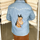 Denim Embroidered Horse Button Up