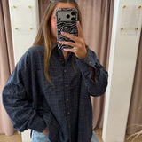 Subtle Plaid Oversized Button Up - Navy