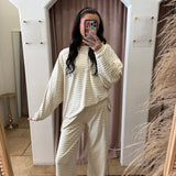Lucky You Fleece Pants - Ivory + Blue Stripes