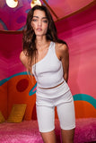 Ribbed Biker Shorts- White