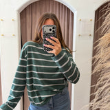 Boyfriend Stripe Long Sleeve Tee - Green