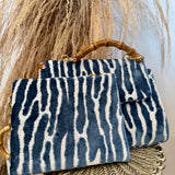 Navy Bamboo Handle Wristlet