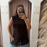 The Joplin Fringe Sweater Tank Top - Brown