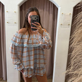 Baby Blues Gingham Off The Shoulder Top