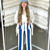 Colette Cropped Wide Pants - Blue + White