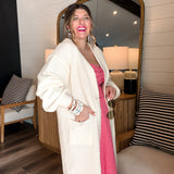 Cream Oversized Textured Knit Cardigan Sweater