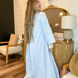 The Daily Button Up Striped Maxi Dress - Light Blue