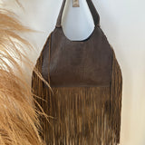Chocolate Brown Fringe Tooled Bag