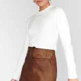 {MUMU} Maverick Mini Skirt - Chestnut Brown Faux Leather