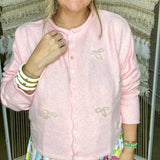 The Piper Cardigan - Baby Pink Pearl Ribbon