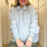 Oversized Polo Collared Pullover - Heather Gray