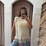 The Joplin Fringe Sweater Tank Top - Cream