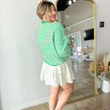 The Piper Cardigan - Mini Stripe Green