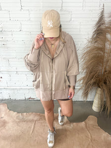 On The Run Zip Up Hoodie - Taupe