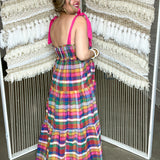 Plaid It Up Tie-Strap Maxi Dress