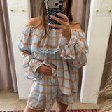Baby Blues Gingham Off The Shoulder Top
