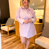 Corporate Collar Mini Pinstripe Dress - Pink
