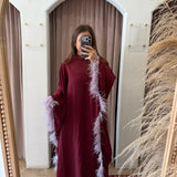 High Stakes Feather Maxi Kimono Dress - Burgundy