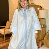 The Daily Button Up Striped Maxi Dress - Light Blue