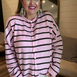 Piper Cardigan - Flamingo Pink + Brown Stripes