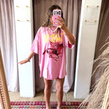 The Very Oversized Rhinestone Girl Tee - Pink