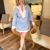 Western Stripe Color Block Dress - Blue + Red
