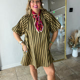 Puff Sleeve Mini Shift Dress - Taupe