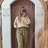 Floral Braided Patch Print Pants