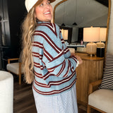 Piper Cardigan - Burgundy + Blue Stripes