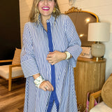 The Daily Button Up Striped Maxi Dress - Navy Blue