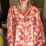Running Horses Oversized Blouse Top - Coral