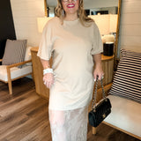 Mixed Media Lace Dress - Taupe