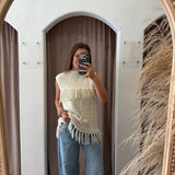 The Joplin Fringe Sweater Tank Top - Cream