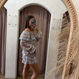 Baby Blues Gingham Off The Shoulder Top