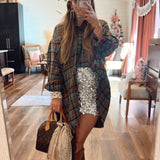 Vintage Teal Oversized Plaid Top