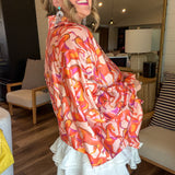 Running Horses Oversized Blouse Top - Coral