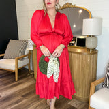 Crimson Crush Tiered Pleated Midi Dress