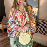Pink Floral Chains Oversized Blouse Top