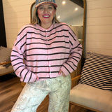 Piper Cardigan - Flamingo Pink + Brown Stripes