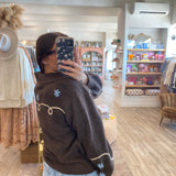 Embroidered Play Sweater Cardigan - Brown