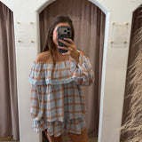 Baby Blues Gingham Off The Shoulder Top