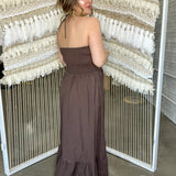 Maison Flower Halter Maxi Dress - Chocolate