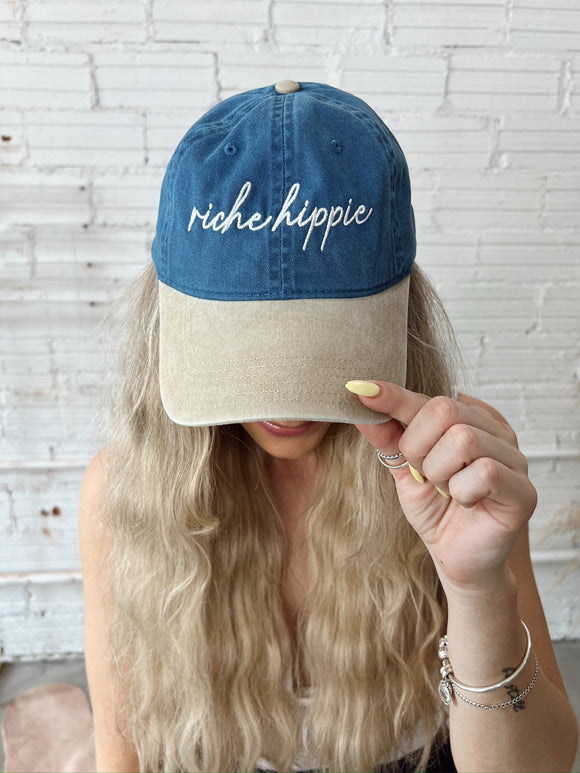 Riche Hippie Cursive Two Tone Denim Hat