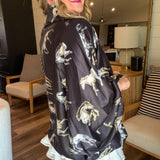 Running Horses Oversized Blouse Top - Black