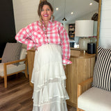 Ivory Tiered Ruffle Chiffon Midi Skirt