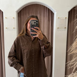 Subtle Plaid Oversized Button Up - Brown