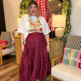 Pleated Hour 3-Tiered Maxi Skirt - Burgundy